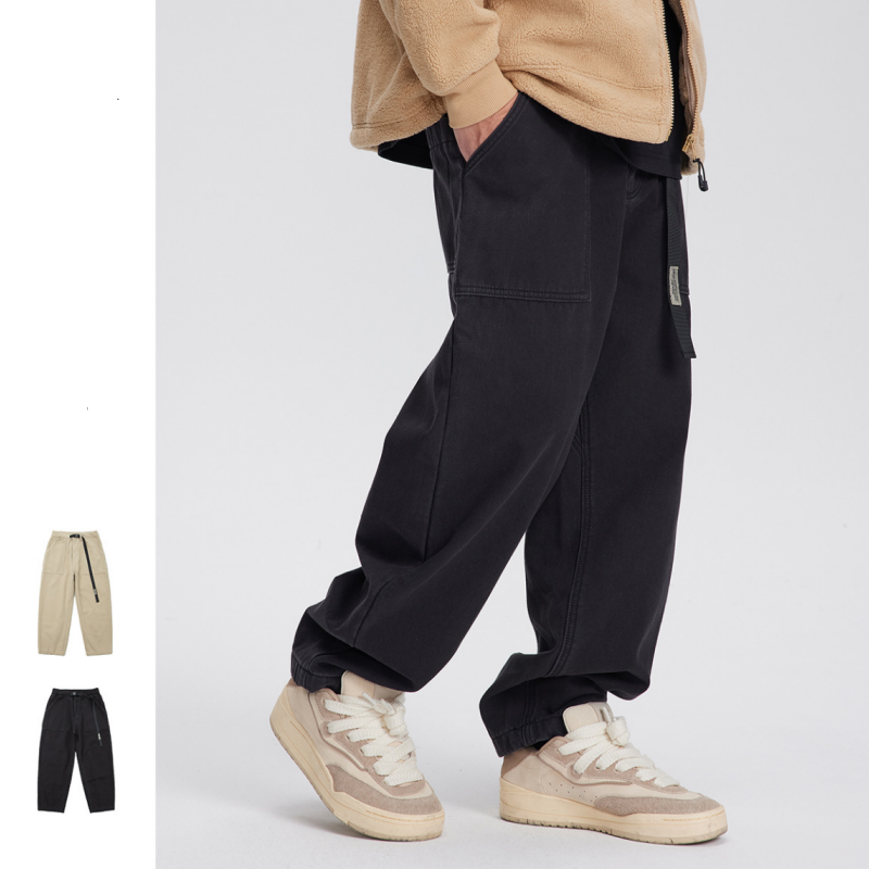 冬にベルベットを入れて作業ズボンを厚くして、ゆったりとしたストレートパンツを作る 2カラー  20-1307