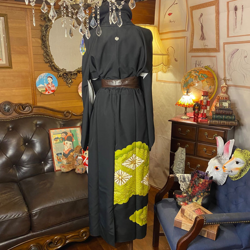 和洋折衷 レトロ 古着 黒留袖 着物 和 ハンドメイド リメイク