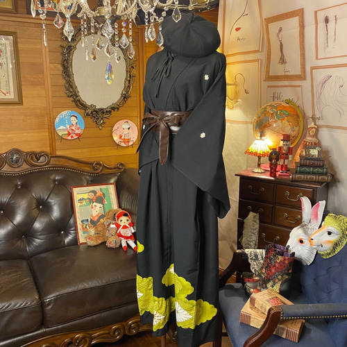 和洋折衷 レトロ 古着 黒留袖 着物 和 ハンドメイド リメイク