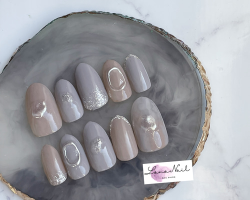 AS-04】ジェルネイル/ネイルチップ/ベージュ✖️グレーネイル/大人