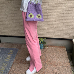 2wayリュック ハンドバッグ  鍵編みバッグ  親子でお揃い　子供リュック　かごバッグ　ショルダーバッグ　グラニー 2枚目の画像