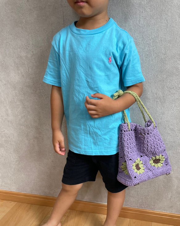 2wayリュック ハンドバッグ  鍵編みバッグ  親子でお揃い　子供リュック　かごバッグ　ショルダーバッグ　グラニー 4枚目の画像