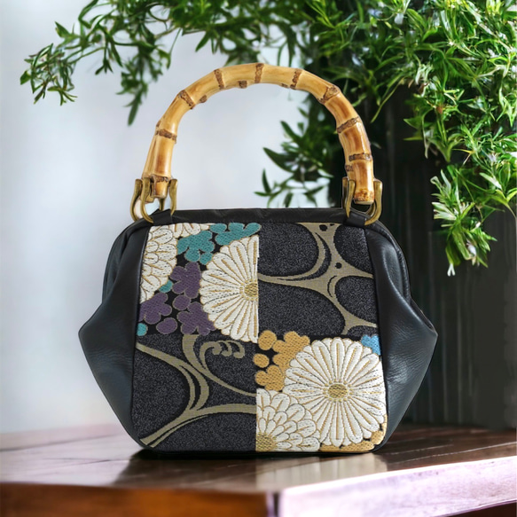 西陣織とスムースレザーのニュームバッグ 