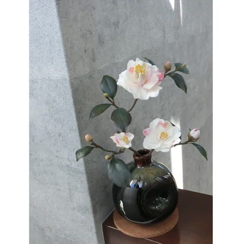 青と白のグラデーション花瓶 約20cm ✿【 粘土置物 】「大人の気品。青