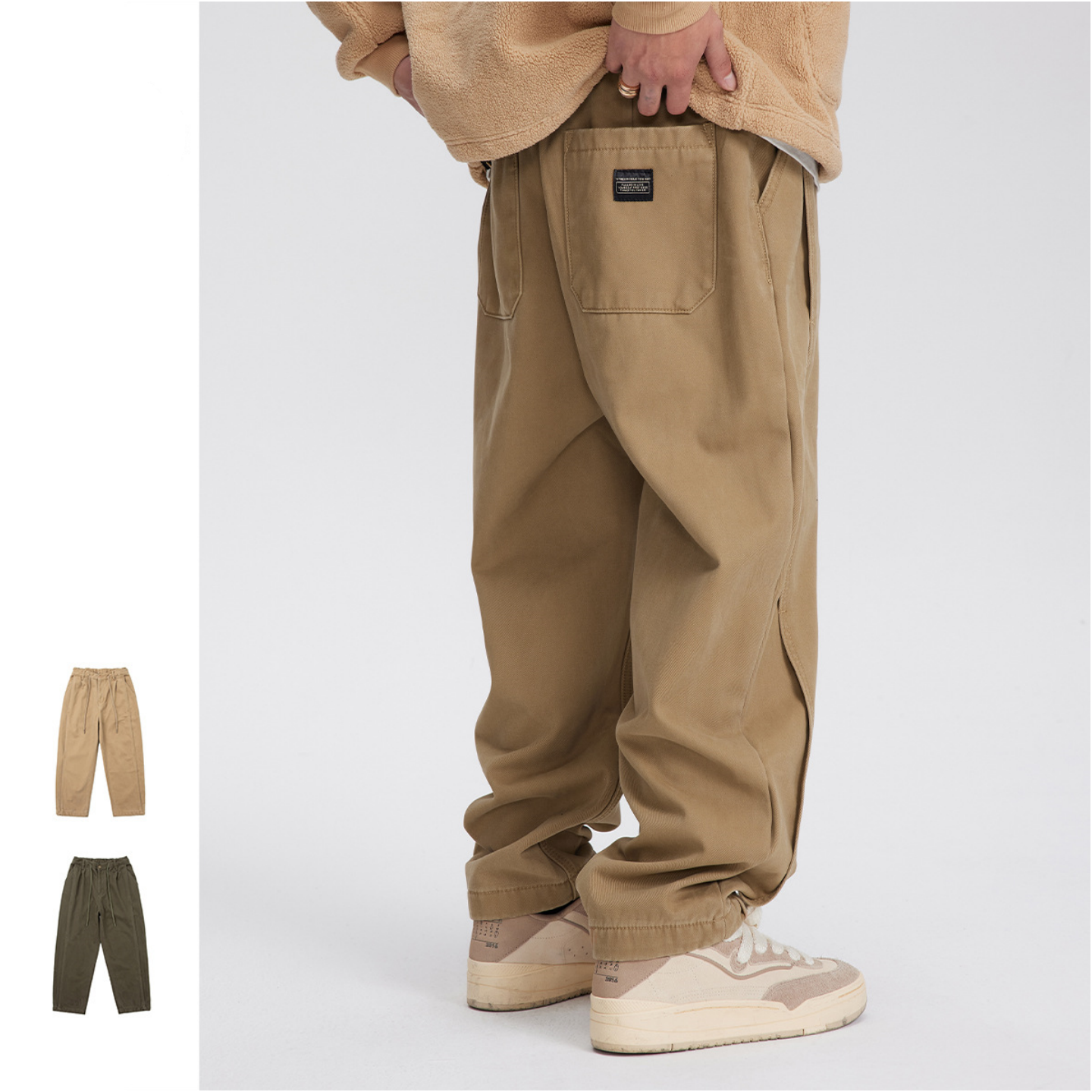 冬にベルベットを入れて作業ズボンを厚くして、ゆったりとしたストレートパンツを作る  2カラー  20-1307