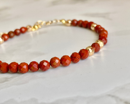 レッドジャスパー♡　小さなハート　ブレスレット レッドジャスパー天然石ブレスレット 生命力・生きる力