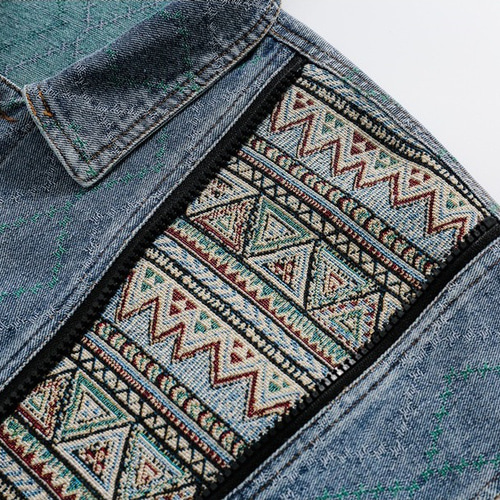 パッチワークデザイン デニムジャケット Anytime Songs デニムジャケット gジャン パッチワーク風 デニム