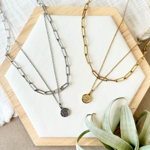 錆びない！】チャンキーチェーンネックレス (ゴールド/シルバー