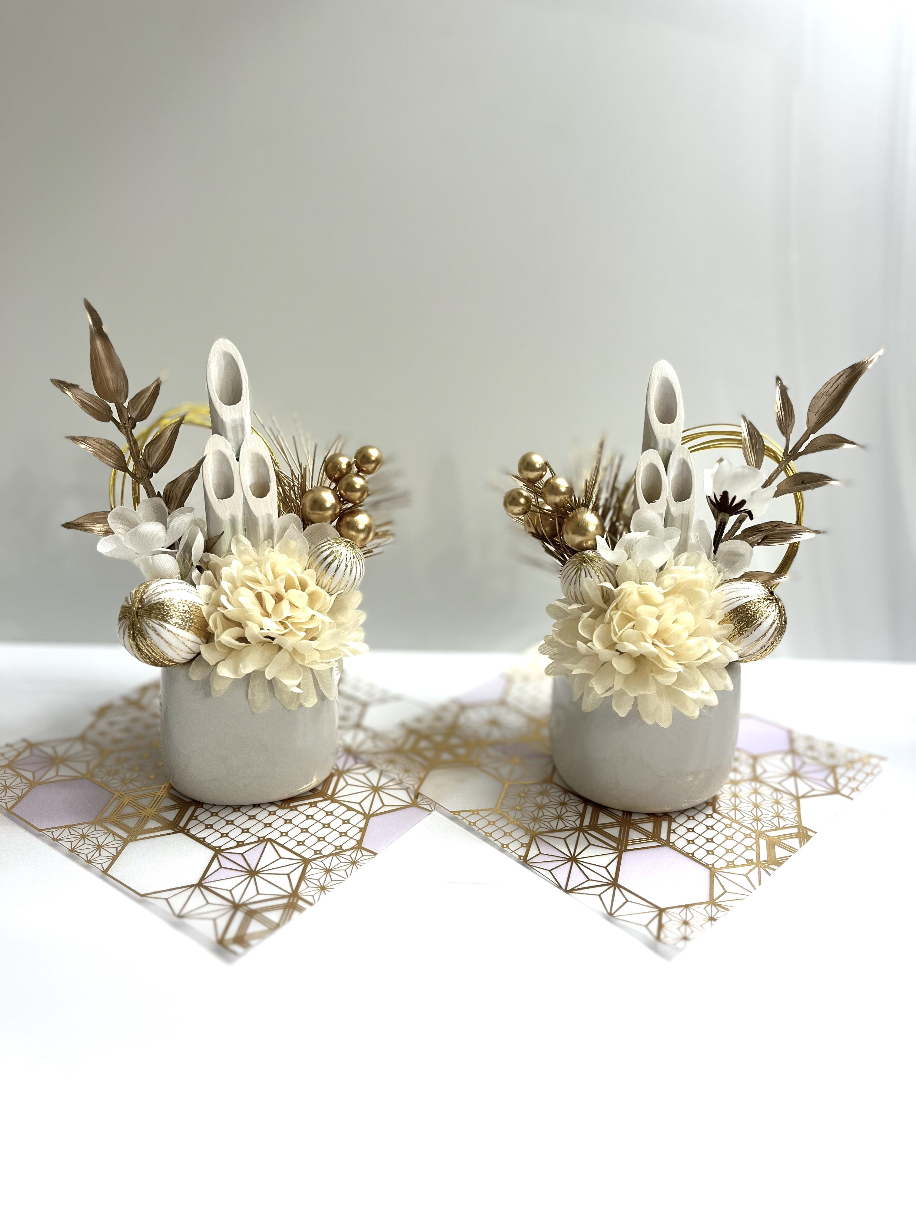 お正月飾り 門松 白 ホワイト ゴールド モダン門松 ハンドメイド