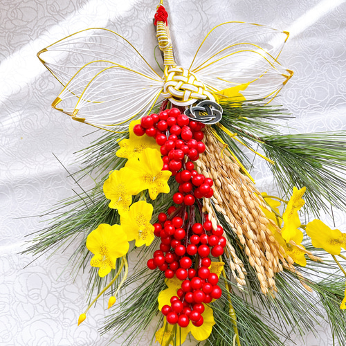 しめ縄② お正月飾り　ハンドメイド　稲穂　アーティフィシャル　しめ縄リース 超早割お正月2026】クリーマ限定デザイン 若松の稲穂スワッグ正月飾り