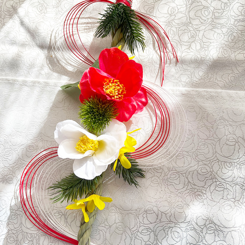 辰年デザイン】紅白椿と昇龍の正月飾り 数量限定 しめ縄飾り しめ縄