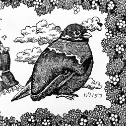 原画【一点物】「イマジネーション」　アンティーク風なペン画のインテリアアート　小鳥の絵画　モノクロ　リビング　玄関 5枚目の画像