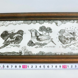 原画【一点物】「イマジネーション2」　アンティーク風なペン画のインテリアアート　小鳥の絵画　モノクロ　リビング　玄関 7枚目の画像