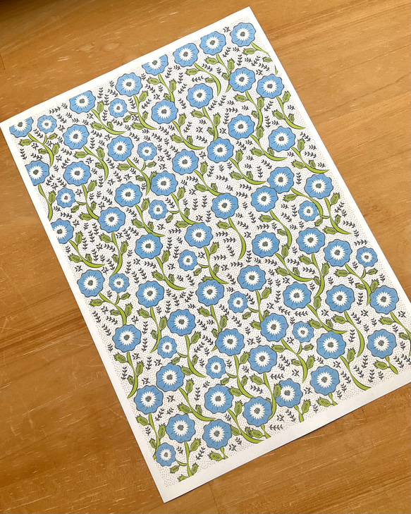 A4サイズ包装紙/ラッピングペーパー　青い花 2枚目の画像