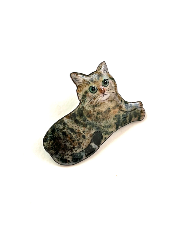 しっぽう焼き　キジトラ猫さんのブローチ 5枚目の画像