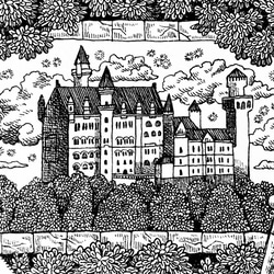 原画【一点物】「ノイシュヴァン」　アンティーク風なペン画のインテリアアート　ドイツのお城の絵画　モノクロ　リビング　玄関 2枚目の画像