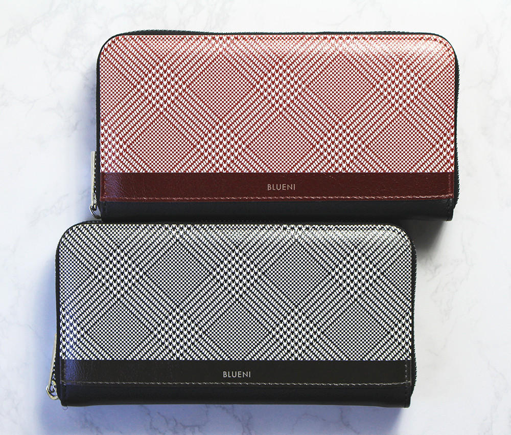 グレンチェックの長財布〈ワインレッド〉〜送料無料〜