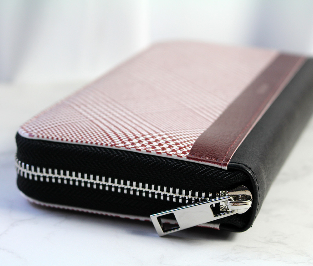 グレンチェックの長財布〈ワインレッド〉〜送料無料〜
