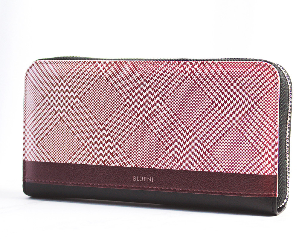 グレンチェックの長財布〈ワインレッド〉〜送料無料〜
