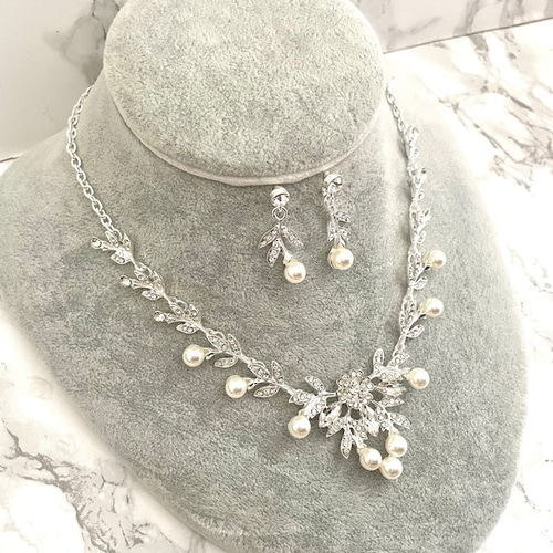リ*ノ様 真珠　ネックレス　Perl wedding necklace 結婚式 perle silverパールブライダルネックレス&ピアスセット
