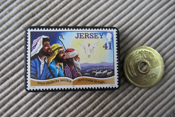ジャージー島　クリスマス切手ブローチ 9198 3枚目の画像