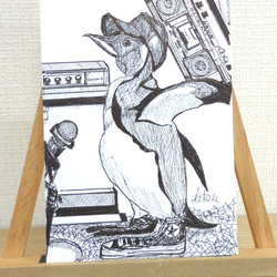 ★送料無料★　のってるペンギン　ミニサイズ　原画　加藤謙一作 1枚目の画像