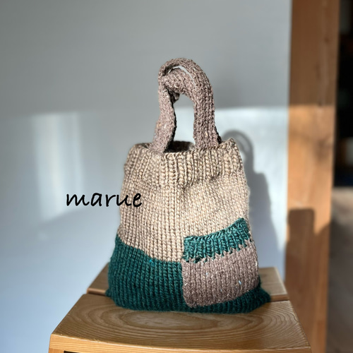 トートバッグ ニットバッグ ハンドメイド グリーン✖️ブラウン トート  