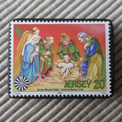 ジャージー島　クリスマス切手ブローチ 9204 1枚目の画像