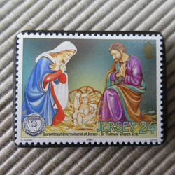 ジャージー島　クリスマス切手ブローチ 9205 1枚目の画像