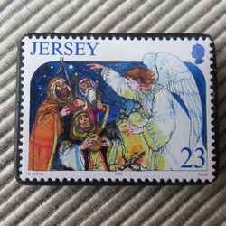 ジャージー島　クリスマス切手ブローチ 9209 1枚目の画像