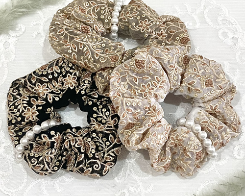インド刺繍リボン ヘアゴム ハンドメイド シュシュ NO1910