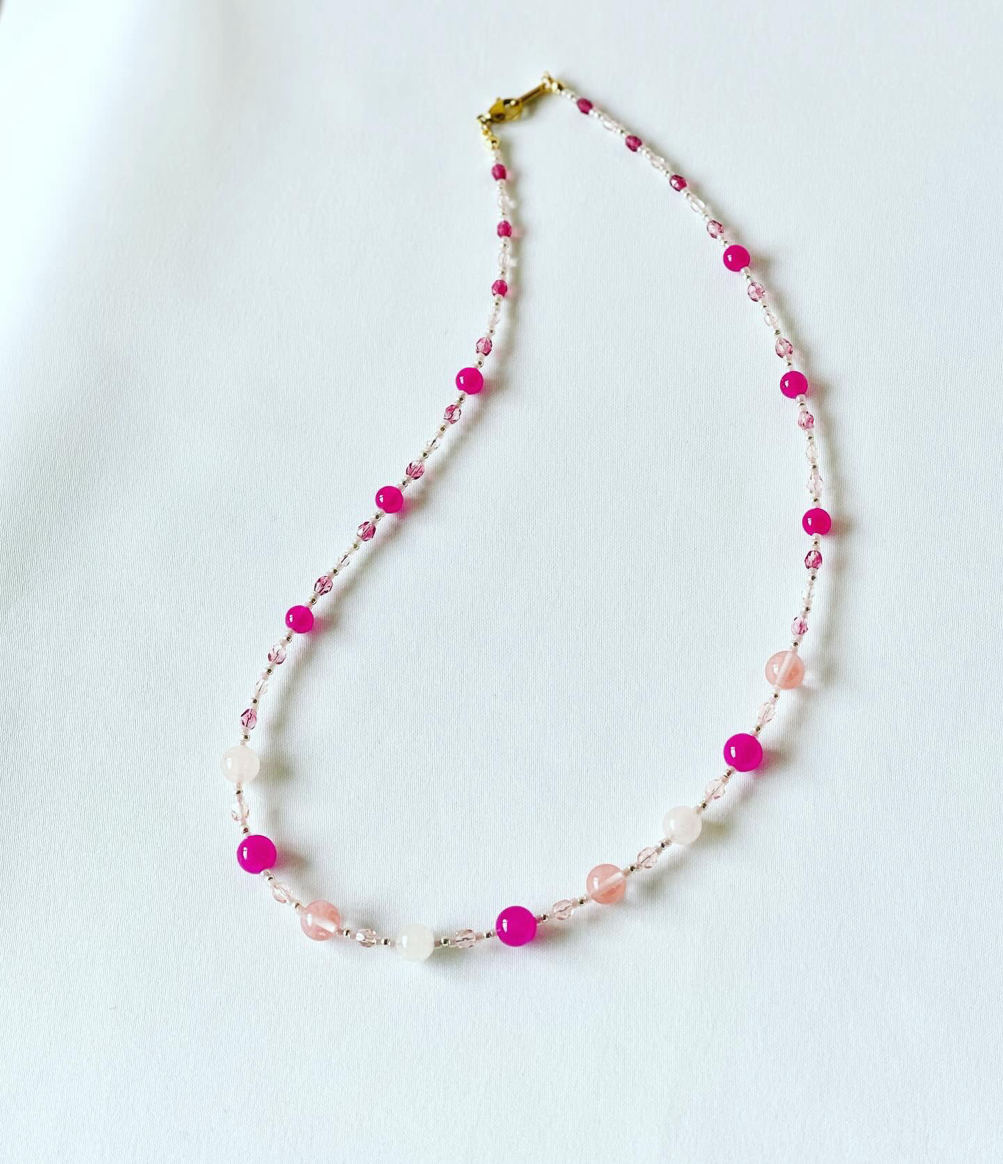 Mix Pink！天然石とグラスビーズのネックレス　-Bouquet  -