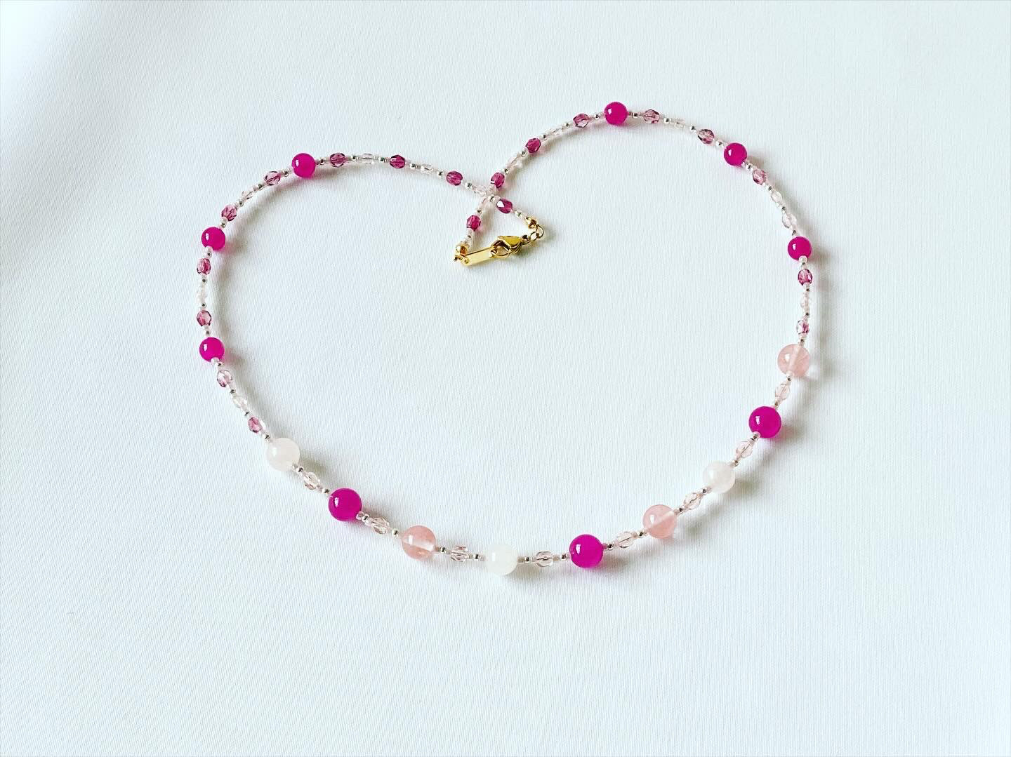Mix Pink！天然石とグラスビーズのネックレス　-Bouquet  -