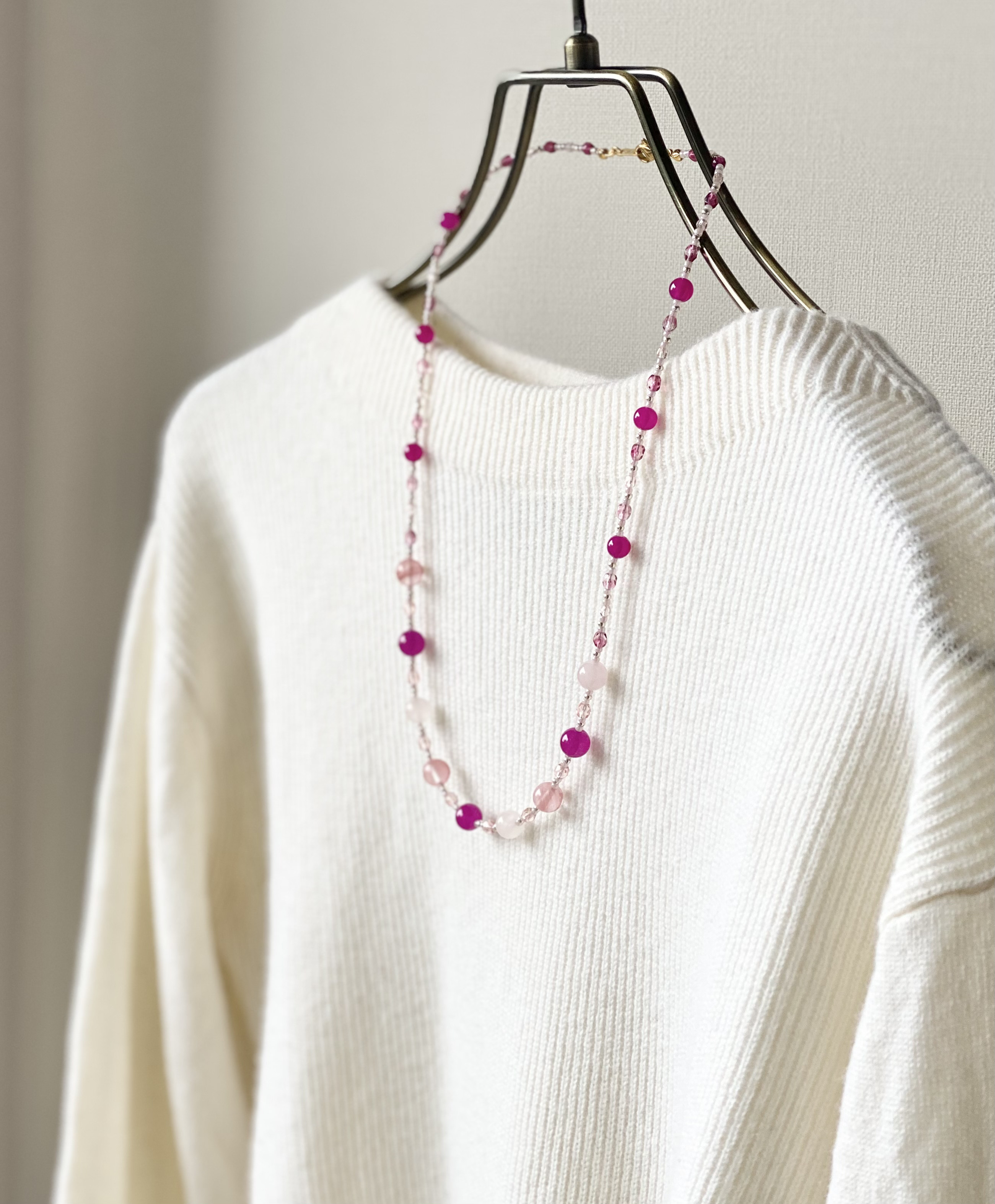 Mix Pink！天然石とグラスビーズのネックレス　-Bouquet  -