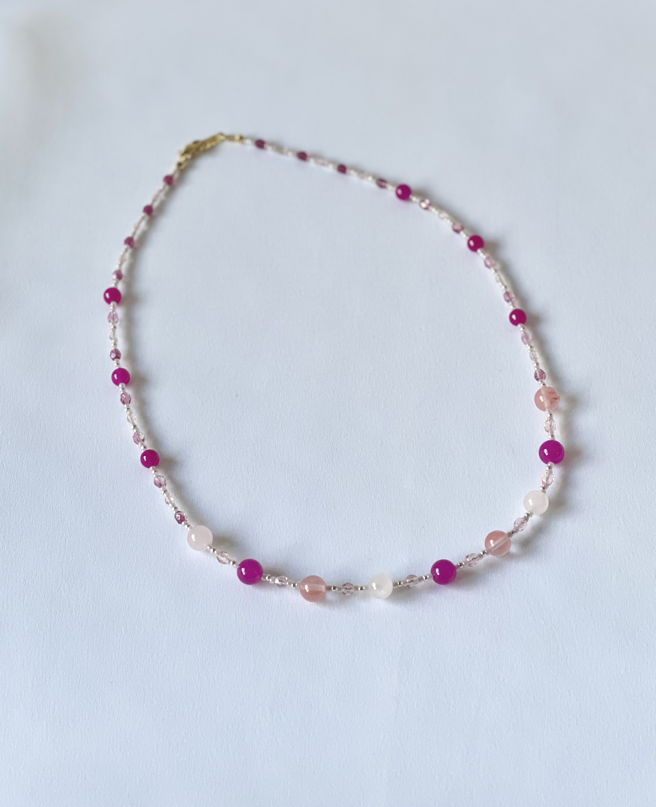 Mix Pink！天然石とグラスビーズのネックレス　-Bouquet  -