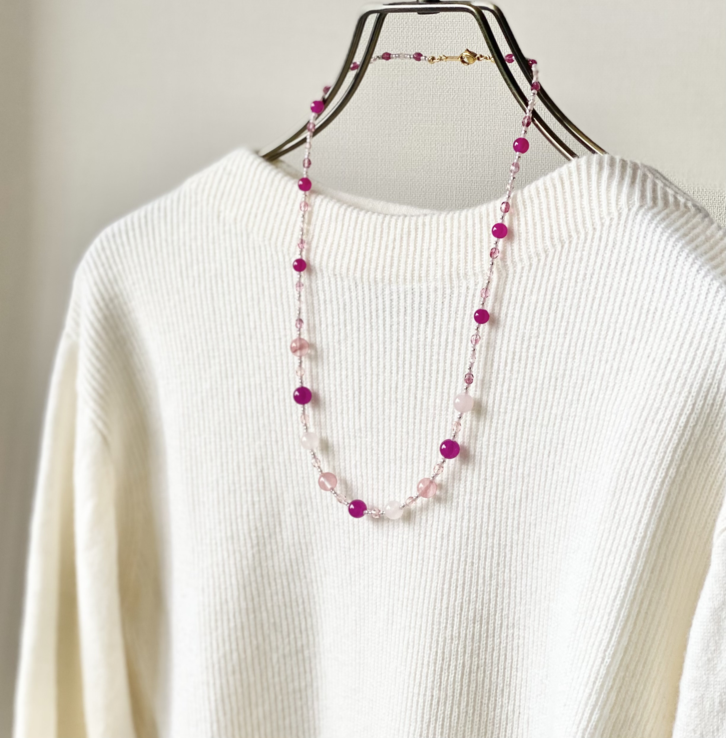 Mix Pink！天然石とグラスビーズのネックレス　-Bouquet  -