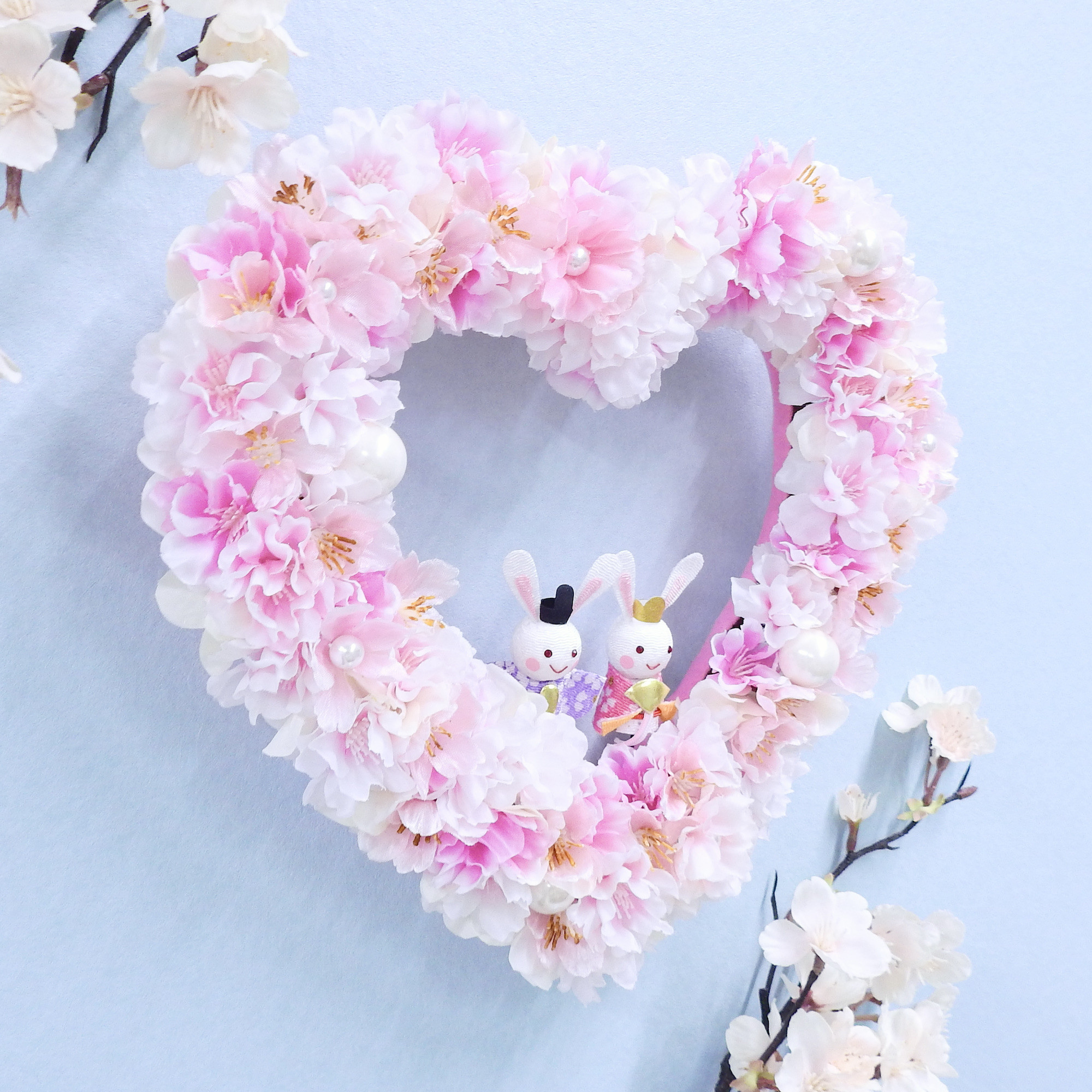 再販＊満開の桜 ハートリース♡ (お雛様・ひなまつり・ひな人形・出産祝い)＊抗ウイルス光触媒加工付き