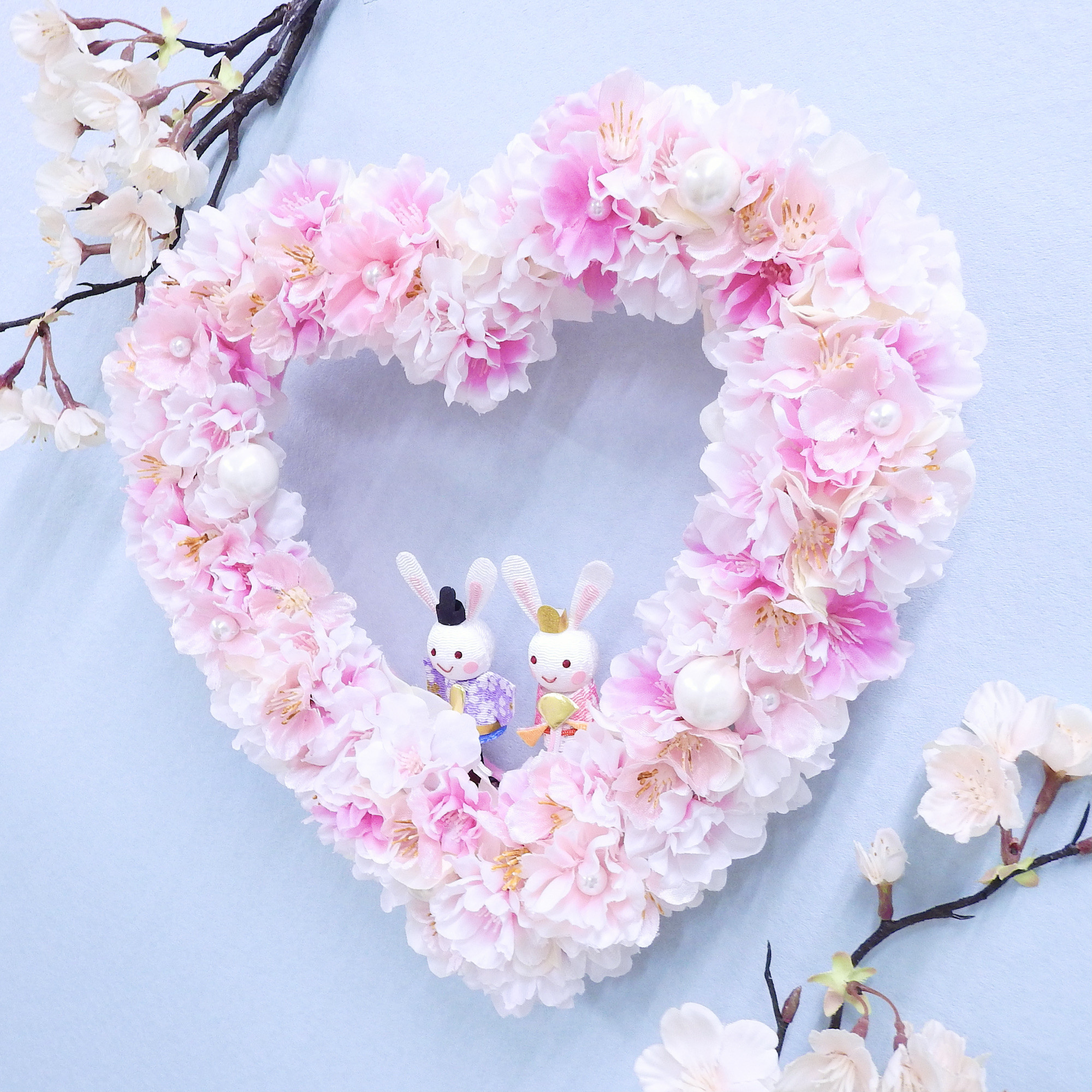 再販＊満開の桜 ハートリース♡ (お雛様・ひなまつり・ひな人形・出産祝い)＊抗ウイルス光触媒加工付き