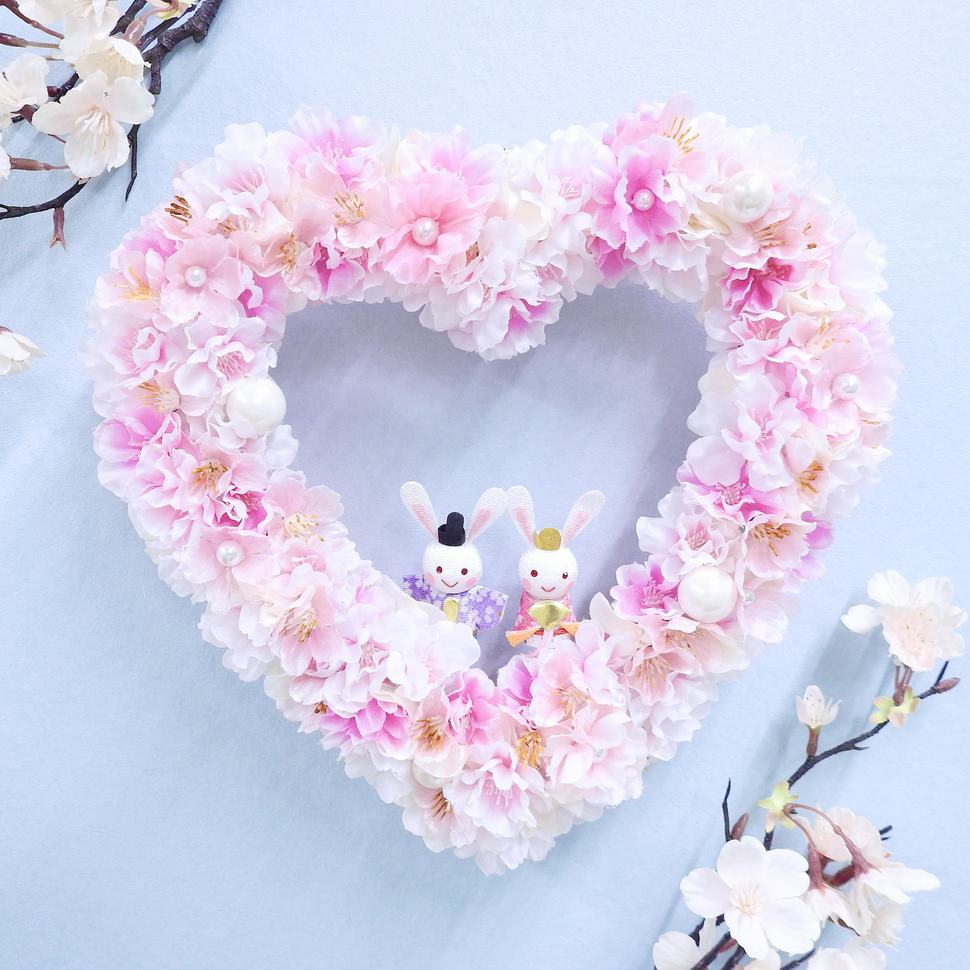 再販＊満開の桜 ハートリース♡ (お雛様・ひなまつり・ひな人形・出産祝い)＊抗ウイルス光触媒加工付き