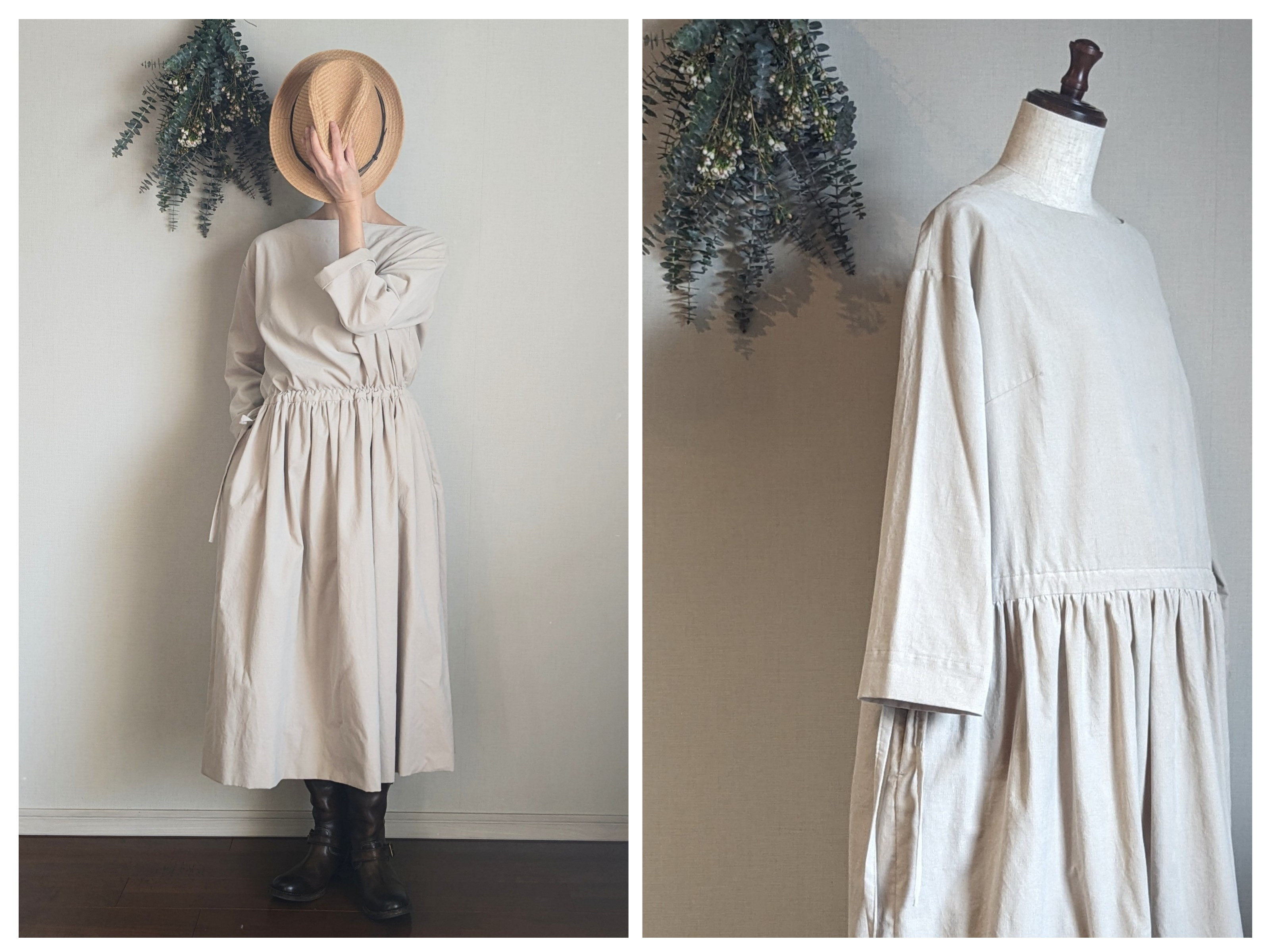 程よいゆとり コーデュロイ ギャザーワンピース_リラックス