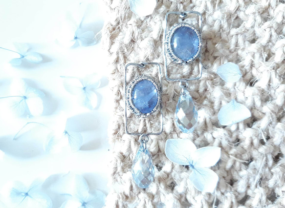 藍線石長垂墬耳環˙Jill&Joe 王Studio 天然寶石在耳珠閃耀 值得珍藏的不鏽鋼純手作 第1張的照片