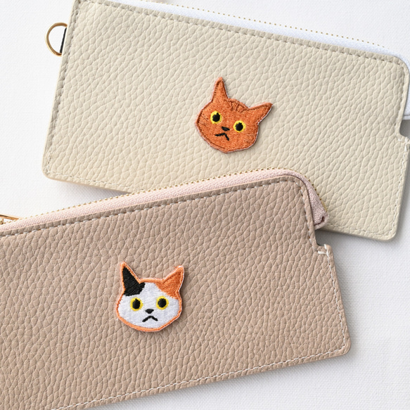 フラグメントケース 【 simple ワッペン 猫 】 刺繍 くすみ ミニ財布 薄型 コンパクト財布 A249I 3枚目の画像
