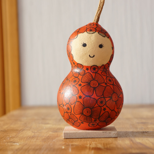 ひょうたんアート オレンジ色の花 その他置物 gane工房 通販 17001251
