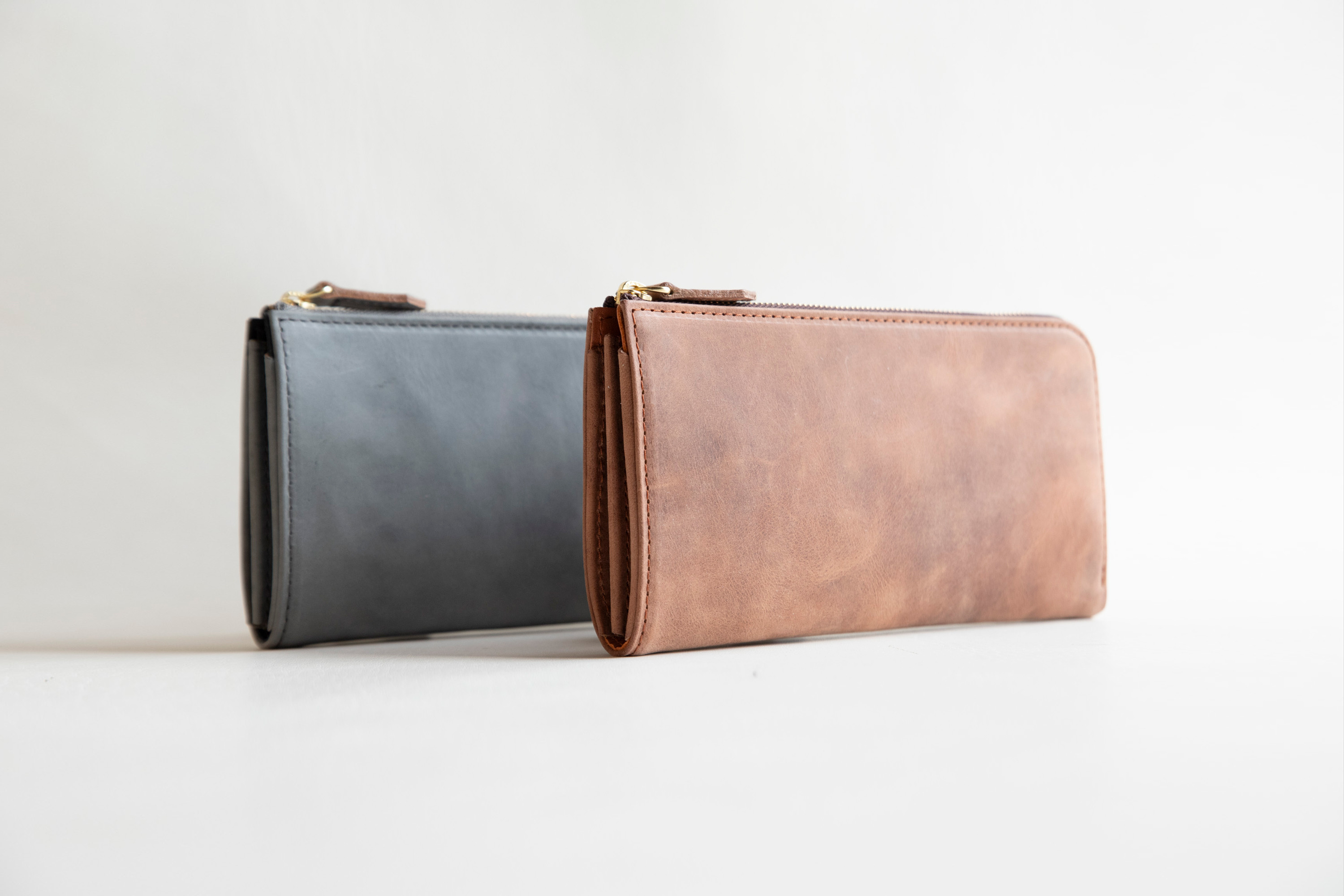 本革 長財布 プルアップレザー L字ファスナー 薄い くすみカラー パステルカラー ロングウォレット aw-05cpu