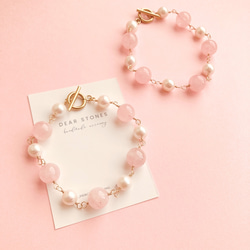 モルガナイトと淡水真珠のマンテルブレスレット サージカルステンレス 天然石   -morganite × pearl 3枚目の画像