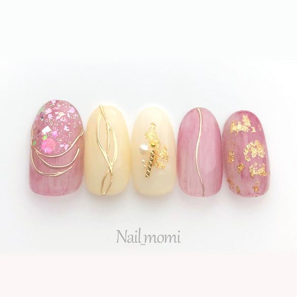 42 ネイルチップ ピンク 和柄 振袖 ブライダル 成人式 卒業式 ネイル