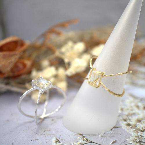 ゴールドルチルクォーツ クロス リング】 誕生石 針水晶 オクタゴン