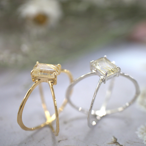 ゴールドルチルクォーツ クロス リング】 誕生石 針水晶 オクタゴン