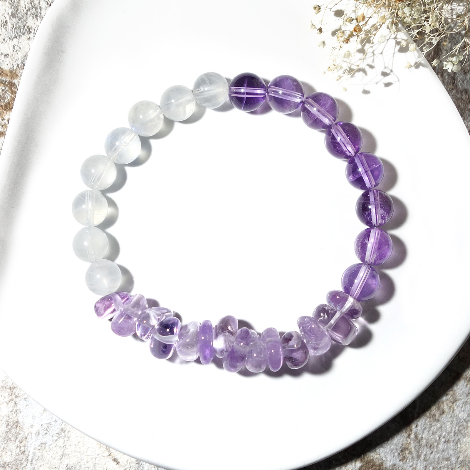 Tri／一点もの　ブルームーンストーン×ライトカラーアメジスト×ピンクアメジスト　トリブレスレット