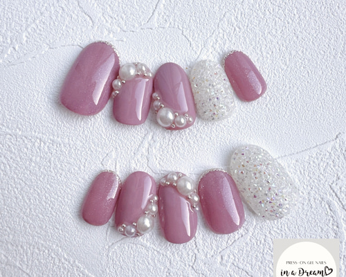 オーダー】ネイルチップ パール ピクシー ブルー リボン